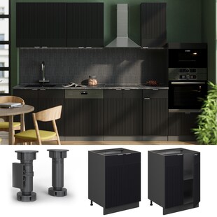 Vicco Unterschrank Fame-Line Anthrazit Schwarz gestreift 60 cm mit Arbeitsplatte Anthrazit 