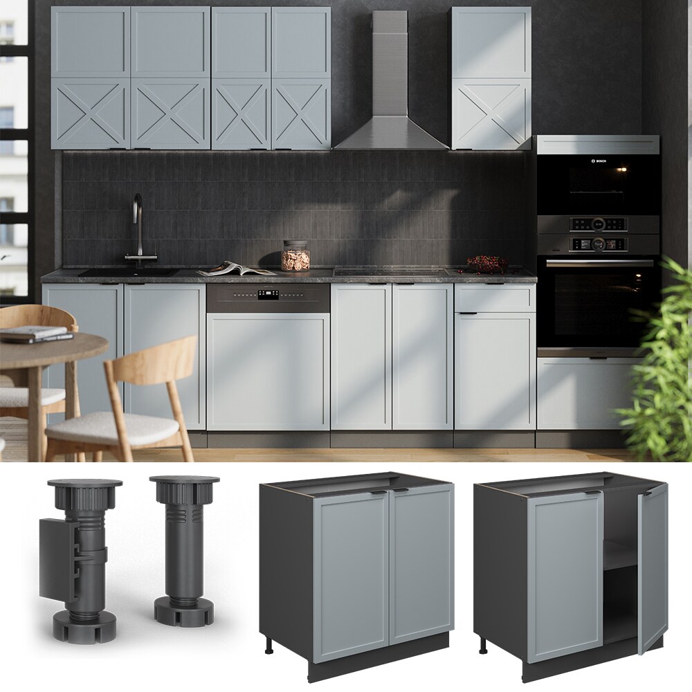 Vicco Unterschrank Fame-Line Anthrazit Hellblau-Grau gerahmt 80 cm ohne Arbeitsplatte 