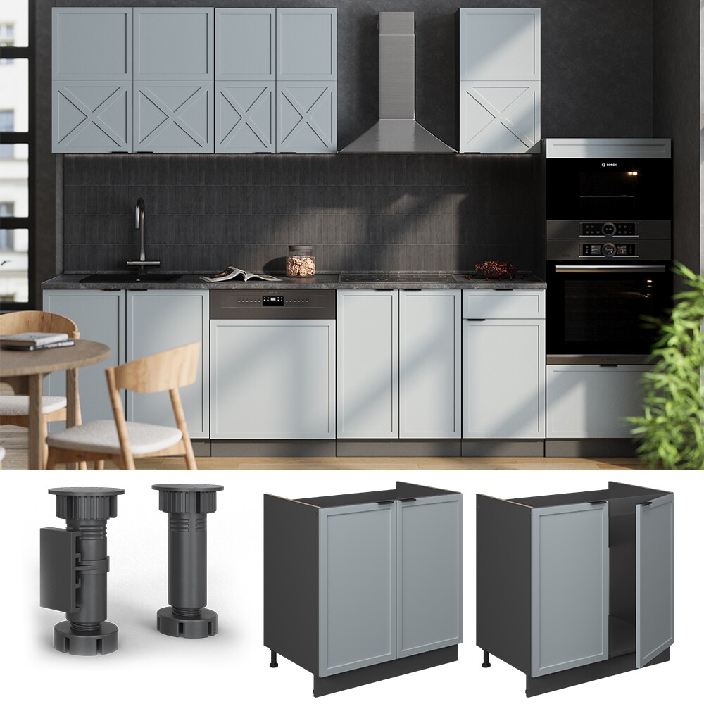 Vicco Sp&uuml;lenunterschrank Fame-Line Anthrazit Hellblau-Grau gerahmt 80 cm mit Arbeitsplatte Anthrazit 