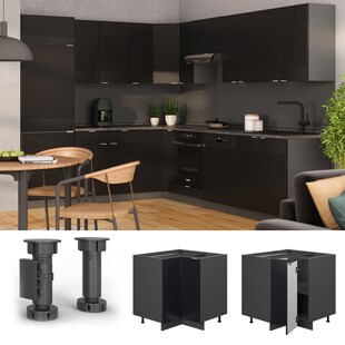 Vicco Eckunterschrank Fame-Line Anthrazit Schwarz gestreift 87 cm mit Arbeitsplatte Anthrazit 