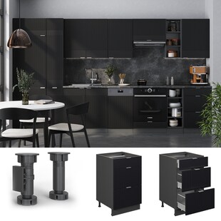 Vicco Schubladenunterschrank Fame-Line Anthrazit Schwarz gestreift 50 cm ohne Arbeitsplatte 