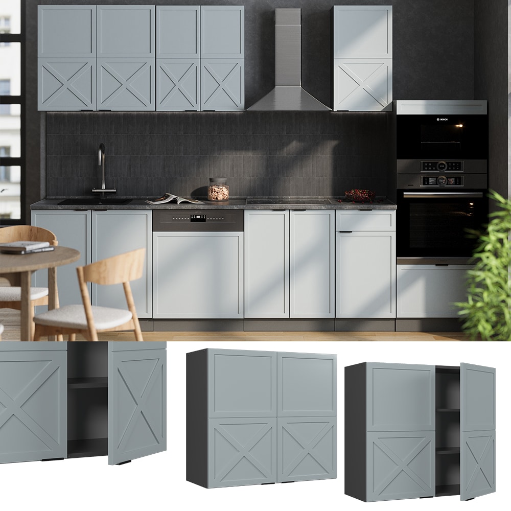 Vicco H&auml;ngeschrank Fame-Line Anthrazit Hellblau-Grau gerahmt 80 cm 