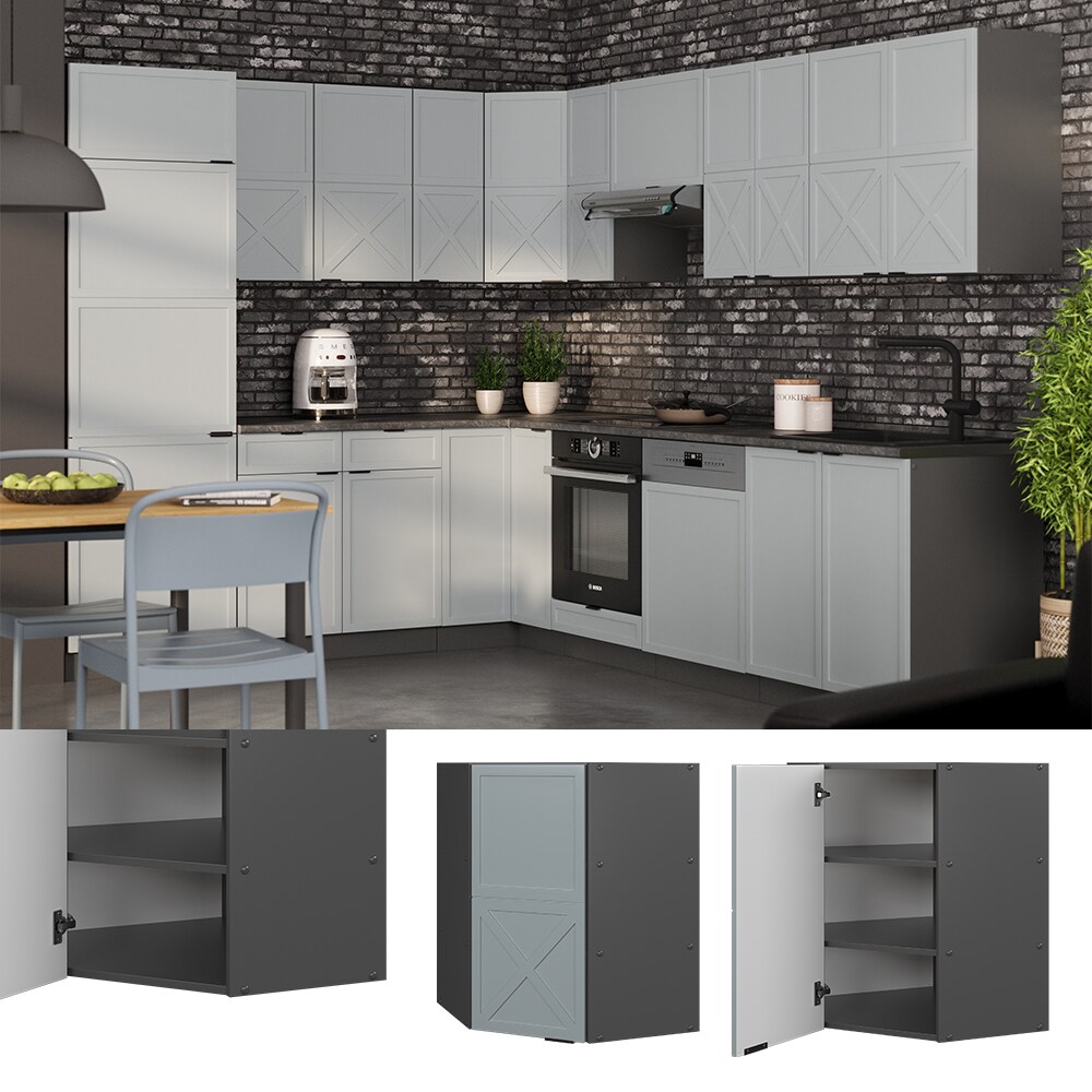 Vicco Eckh&auml;ngeschrank Fame-Line Anthrazit Hellblau-Grau gerahmt 57 cm 