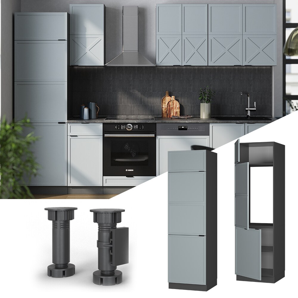 Vicco K&uuml;hlumbauschrank Fame-Line Anthrazit Hellblau-Grau gerahmt 60 cm 