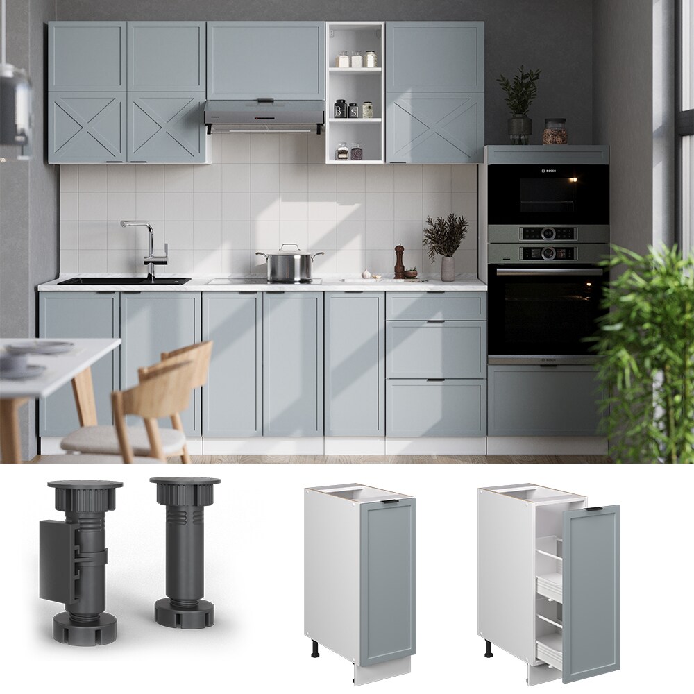 Vicco Apothekerunterschrank Fame-Line Wei&szlig; Hellblau-Grau gerahmt 30 cm mit Arbeitsplatte Eiche 