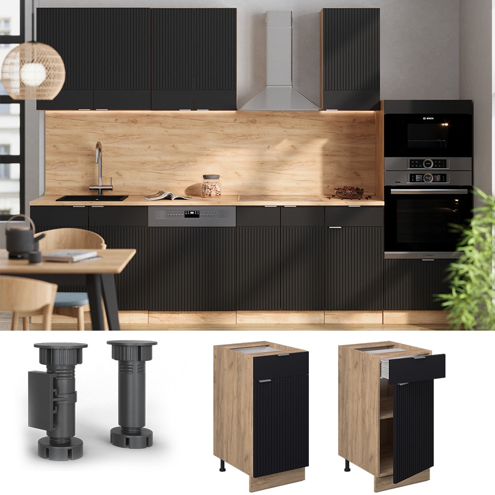 Vicco Schubunterschrank Fame-Line Eiche Schwarz gestreift 40 cm ohne Arbeitsplatte 