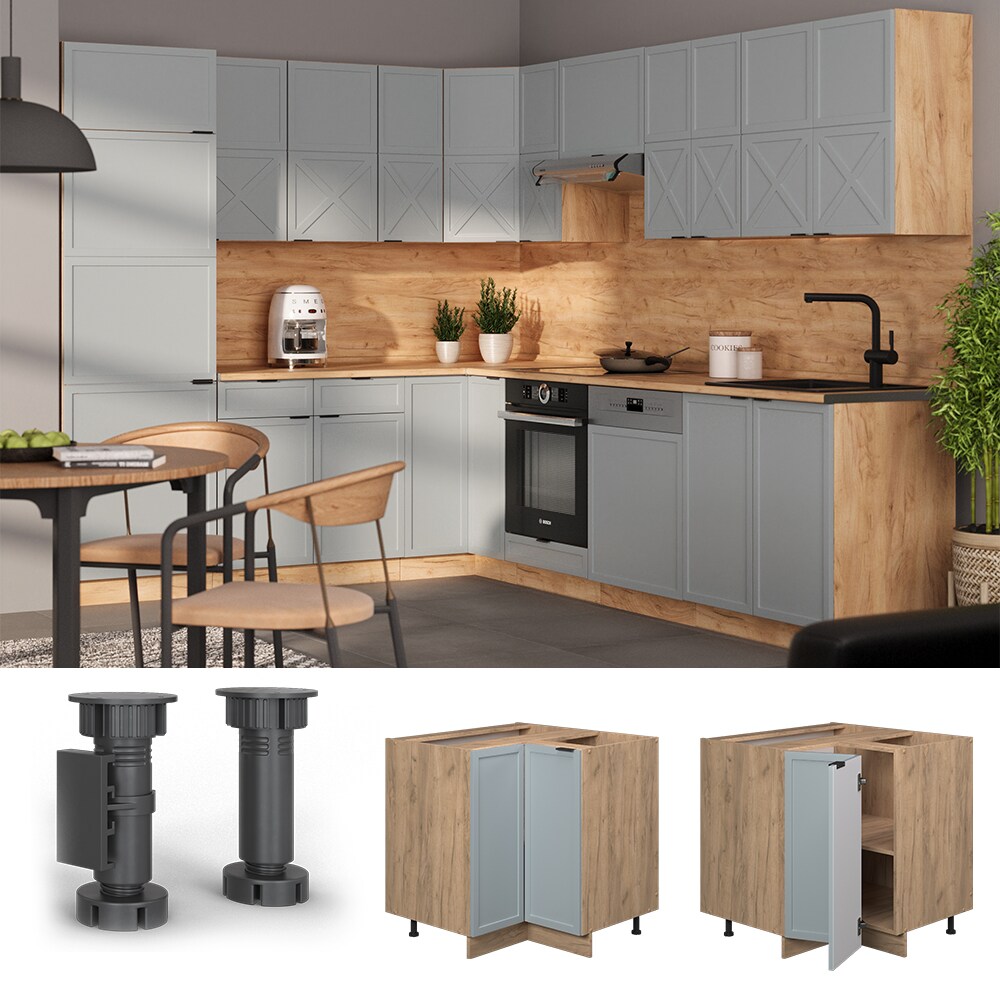 Vicco Eckunterschrank Fame-Line Eiche Hellblau-Grau gerahmt 87 cm ohne Arbeitsplatte 