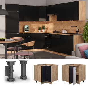 Vicco Eckunterschrank Fame-Line Eiche Schwarz gestreift 87 cm ohne Arbeitsplatte 