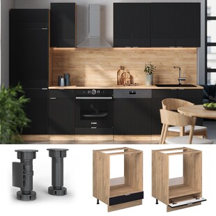 Vicco Herdumbauschrank Fame-Line Eiche Schwarz gestreift 60 cm ohne Arbeitsplatte 