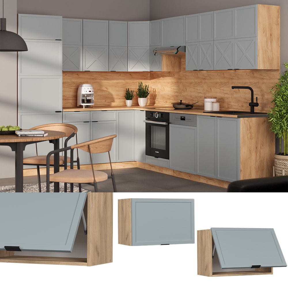 Vicco H&auml;ngeschrank Fame-Line Eiche Hellblau-Grau gerahmt 60 cm flach 