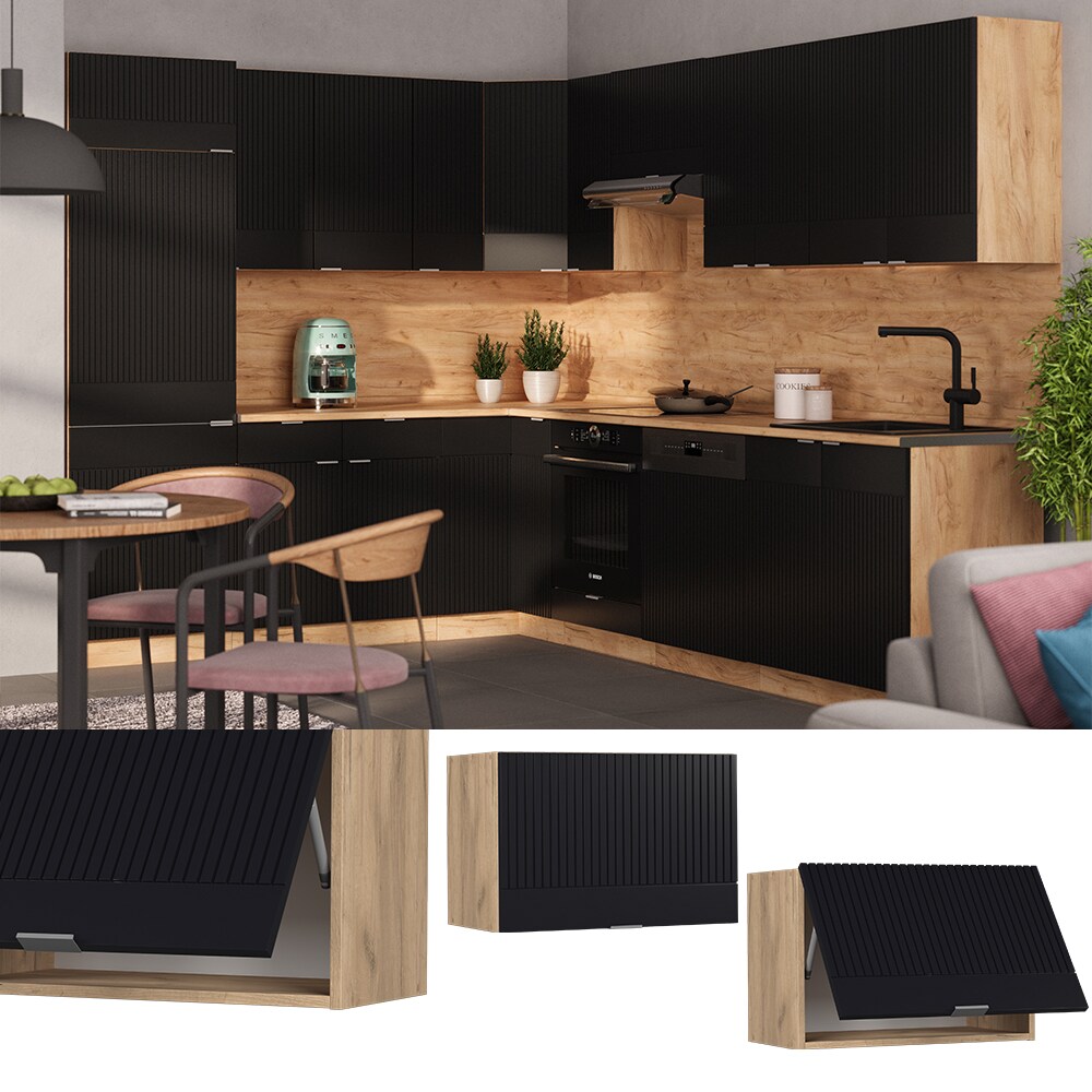 Vicco H&auml;ngeschrank Fame-Line Eiche Schwarz gestreift 60 cm flach 