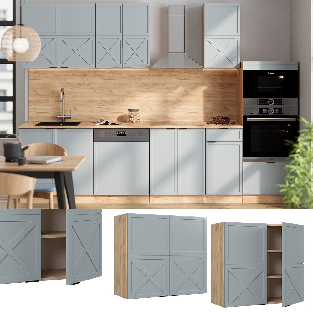 Vicco H&auml;ngeschrank Fame-Line Eiche Hellblau-Grau gerahmt 80 cm 