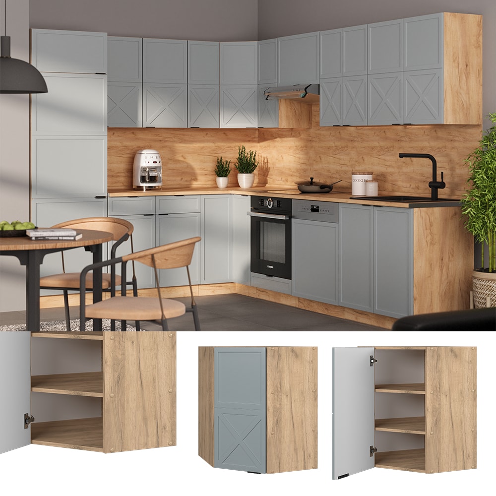 Vicco Eckh&auml;ngeschrank Fame-Line Eiche Hellblau-Grau gerahmt 57 cm 