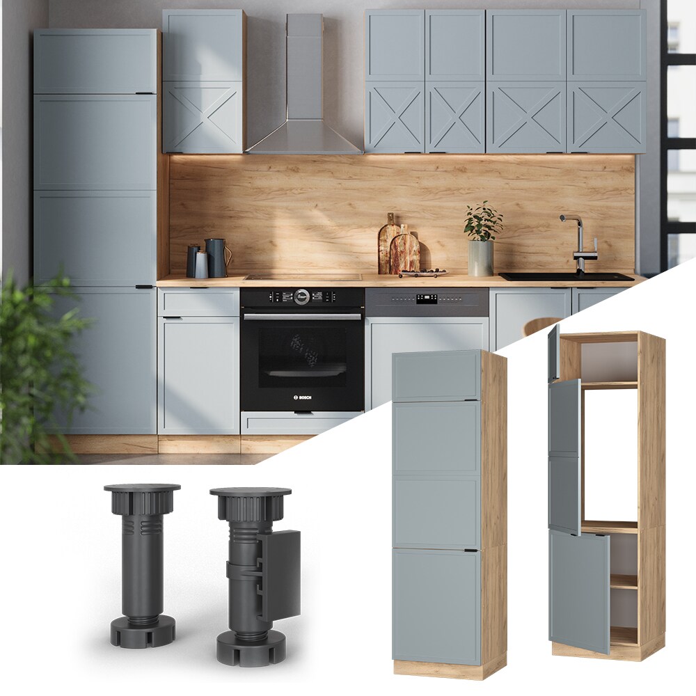 Vicco K&uuml;hlumbauschrank Fame-Line Eiche Hellblau-Grau gerahmt 60 cm 