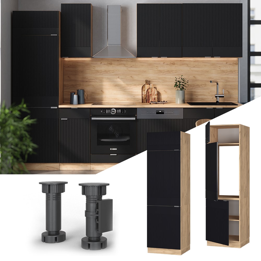 Vicco K&uuml;hlumbauschrank Fame-Line Eiche Schwarz gestreift 60 cm 