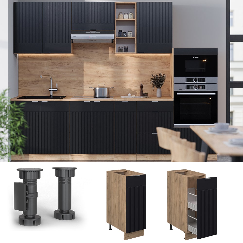 Vicco Apothekerunterschrank Fame-Line Eiche Schwarz gestreift 30 cm ohne Arbeitsplatte 