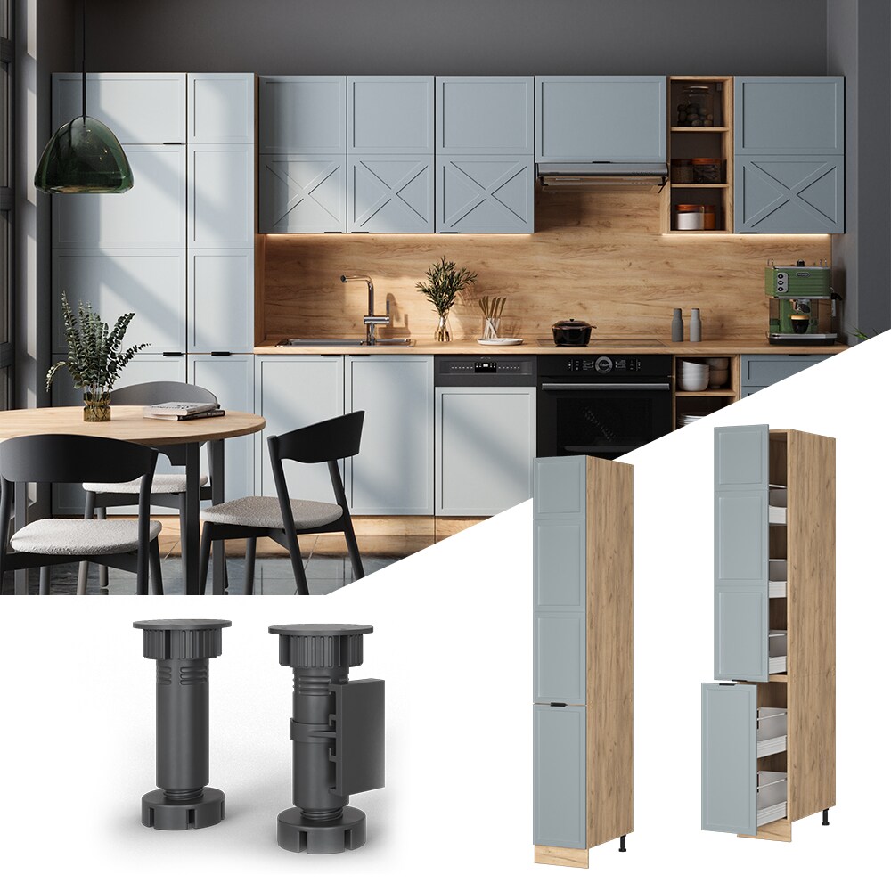 Vicco Apothekerhochschrank Fame-Line Eiche Hellblau-Grau gerahmt 30 cm 