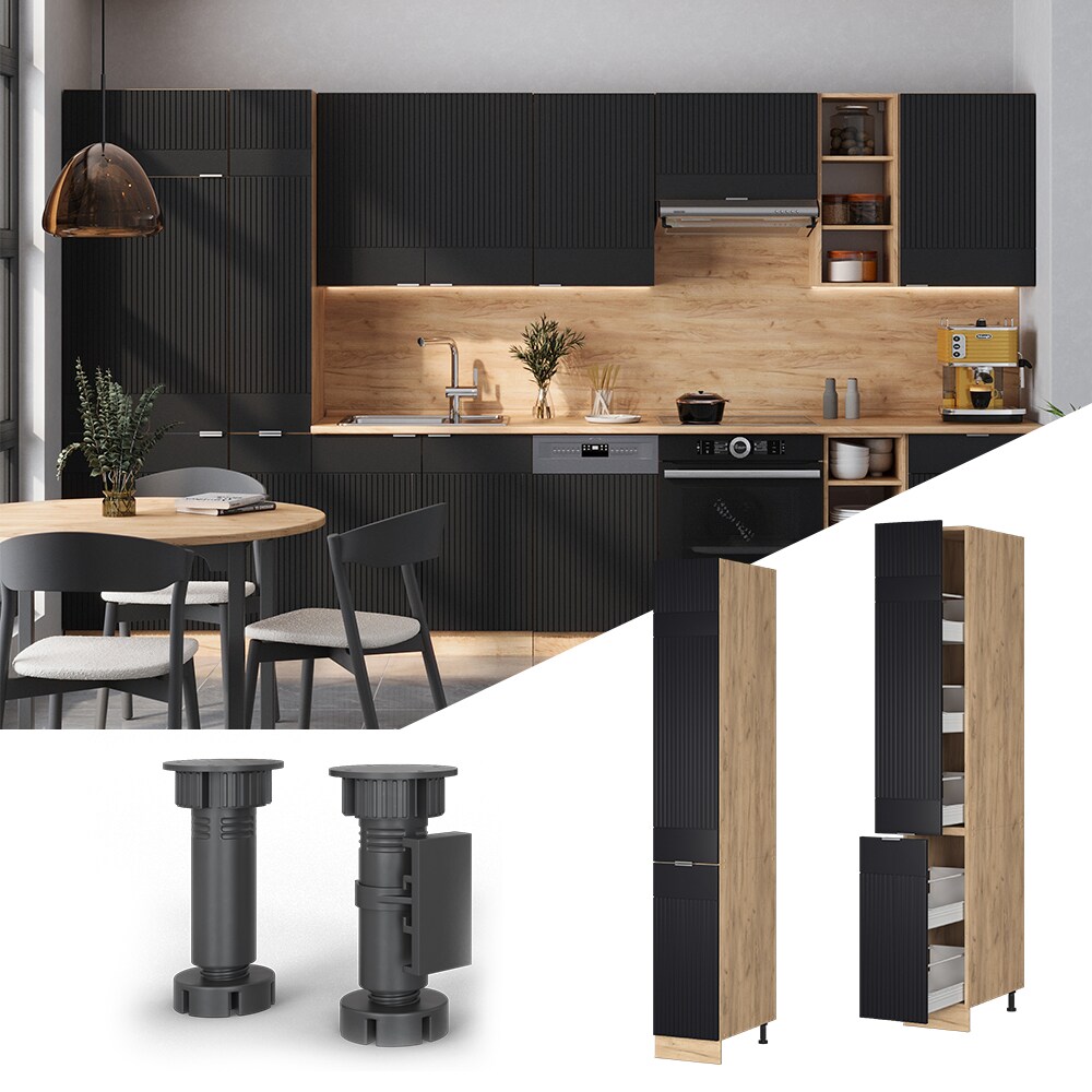 Vicco Apothekerhochschrank Fame-Line Eiche Schwarz gestreift 30 cm 