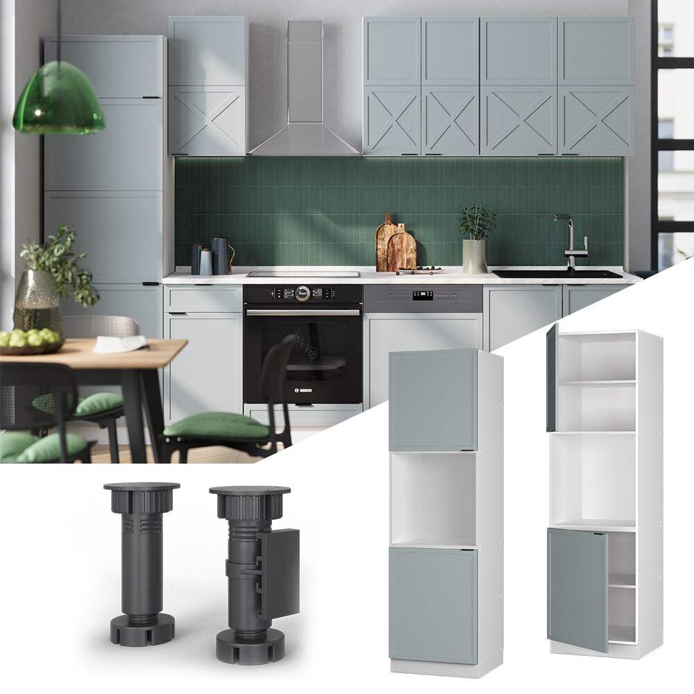 Vicco Vorratsschrank Fame-Line Wei&szlig; Hellblau-Grau gerahmt 60 cm 2 T&uuml;ren 