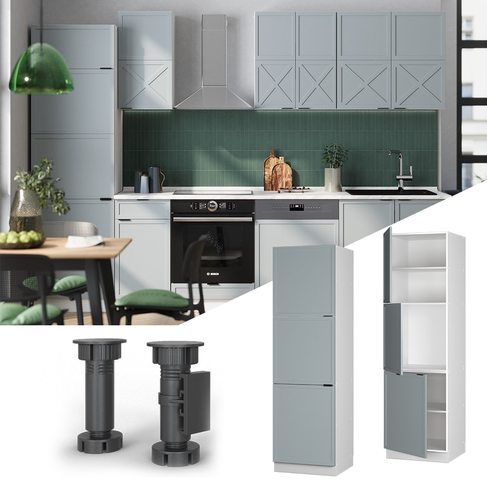 Vicco Vorratsschrank Fame-Line Wei&szlig; Hellblau-Grau gerahmt 60 cm 3 T&uuml;ren 