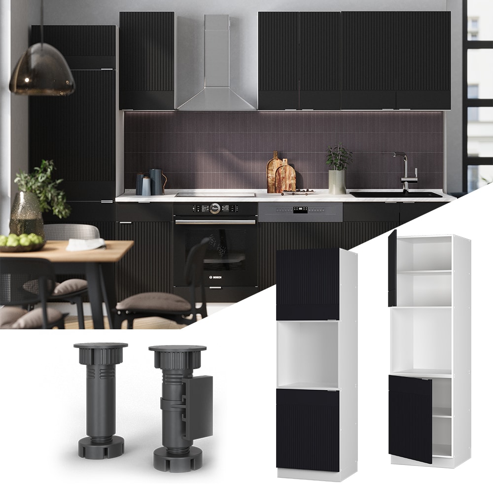 Vicco Vorratsschrank Fame-Line Wei&szlig; Schwarz gestreift 60 cm 2 T&uuml;ren 