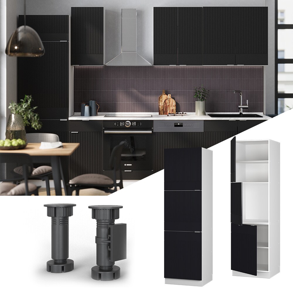 Vicco Vorratsschrank Fame-Line Wei&szlig; Schwarz gestreift 60 cm 3 T&uuml;ren 