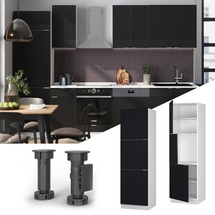 Vicco Vorratsschrank Fame-Line Weiß Schwarz gestreift 60 cm 3 Türen 