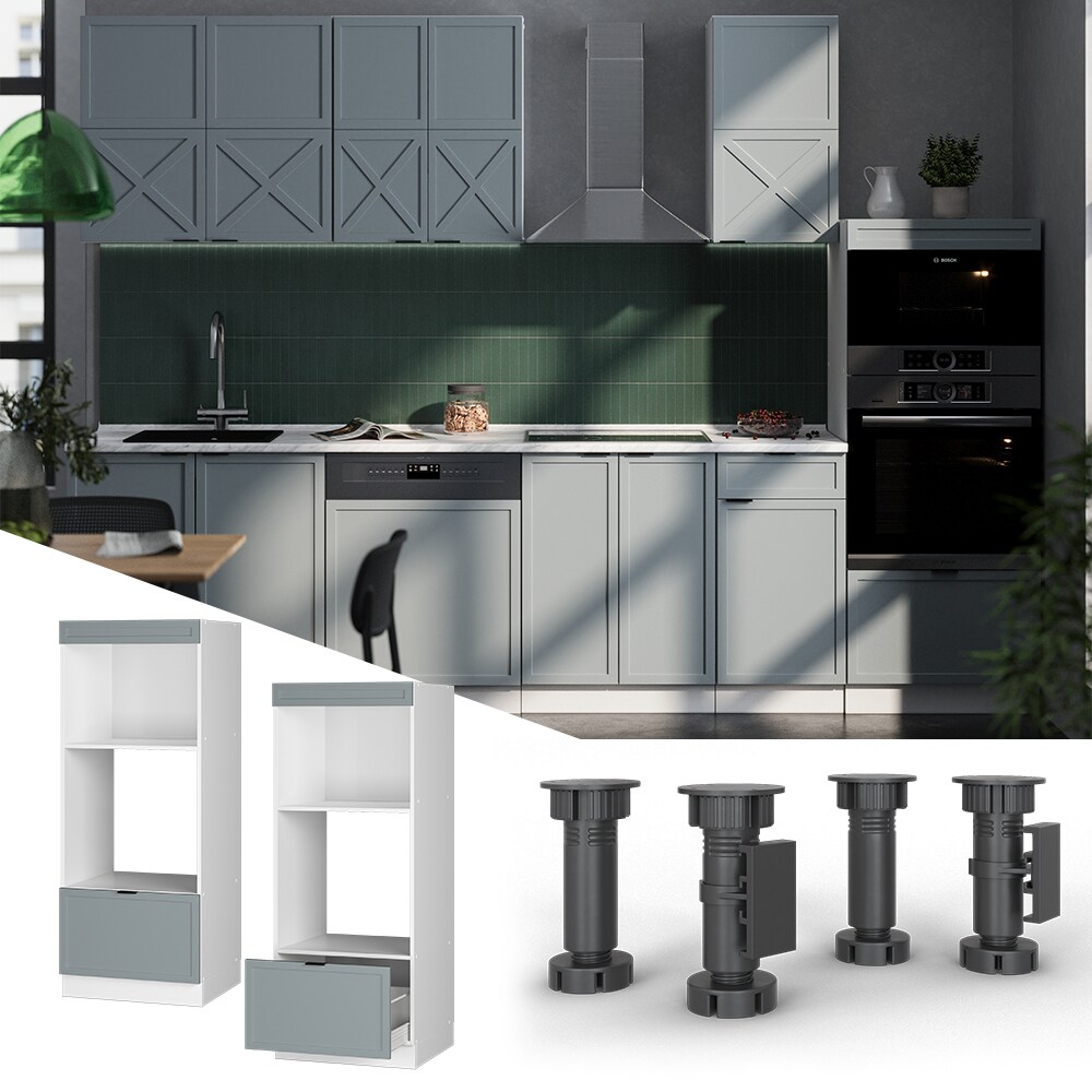 Vicco Mikrowellenschrank Fame-Line Wei&szlig; Hellblau-Grau gerahmt 60 cm mit Schublade 