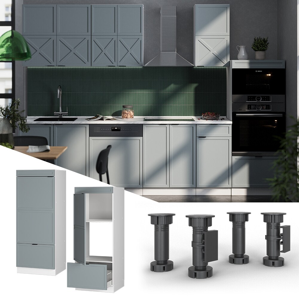 Vicco Mikrowellenschrank Fame-Line Wei&szlig; Hellblau-Grau gerahmt 60 cm mit Schublade & T&uuml;r 