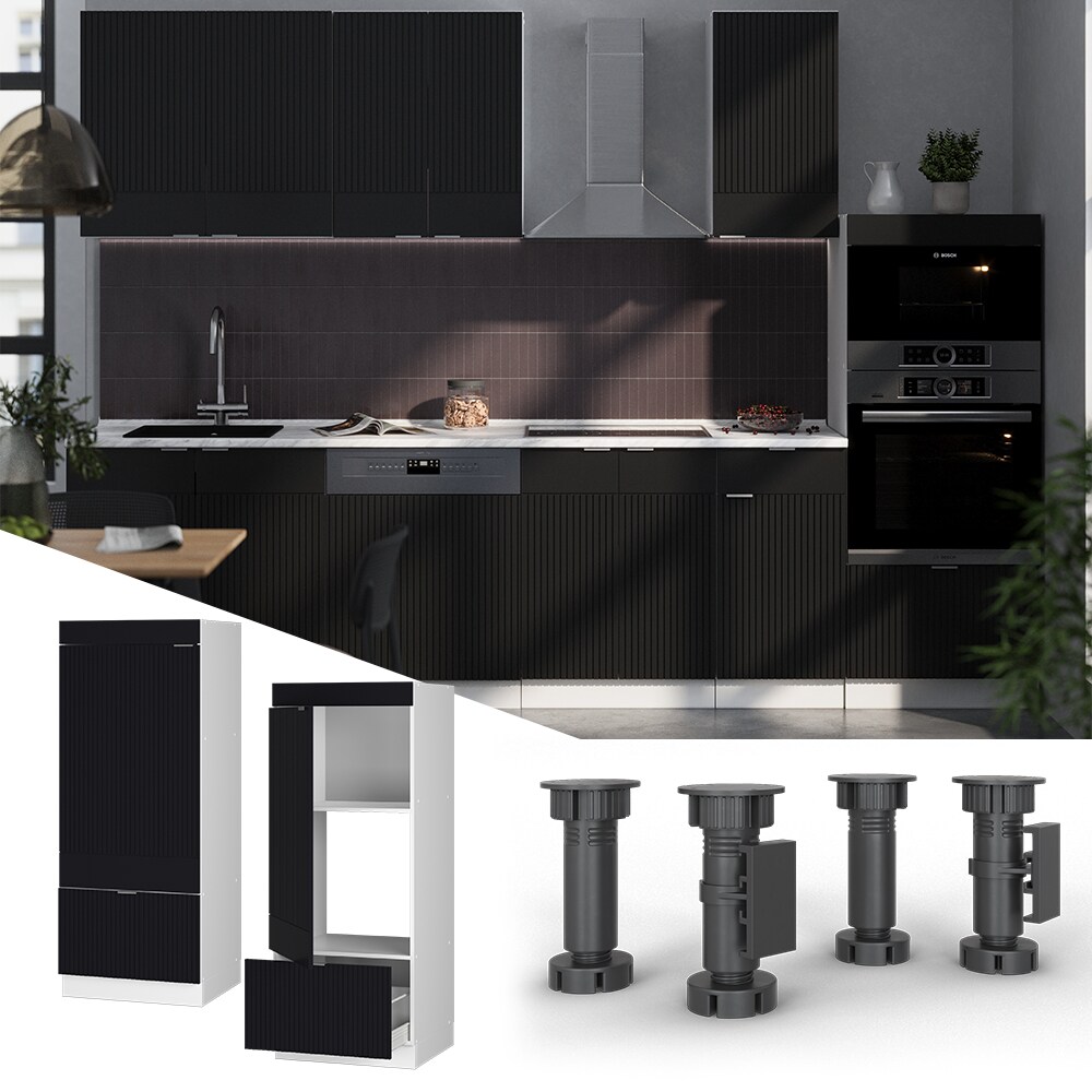 Vicco Mikrowellenschrank Fame-Line Wei&szlig; Schwarz gestreift 60 cm mit Schublade & T&uuml;r 