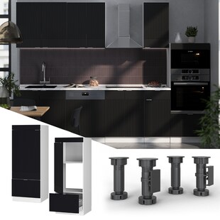 Vicco Mikrowellenschrank Fame-Line Weiß Schwarz gestreift 60 cm mit Schublade & Tür 