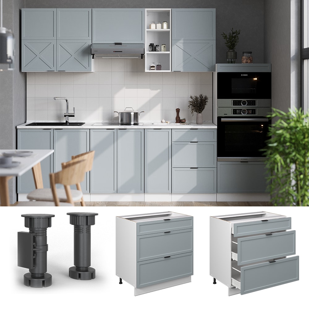 Vicco Schubladenunterschrank Fame-Line Wei&szlig; Hellblau-Grau gerahmt 80 cm ohne Arbeitsplatte 