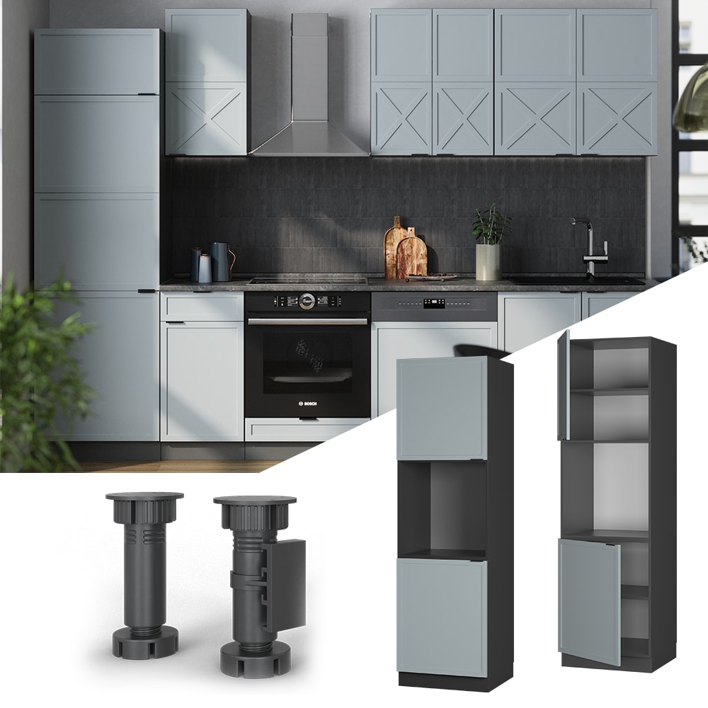 Vicco Vorratsschrank Fame-Line Anthrazit Hellblau-Grau gerahmt 60 cm 2 T&uuml;ren 