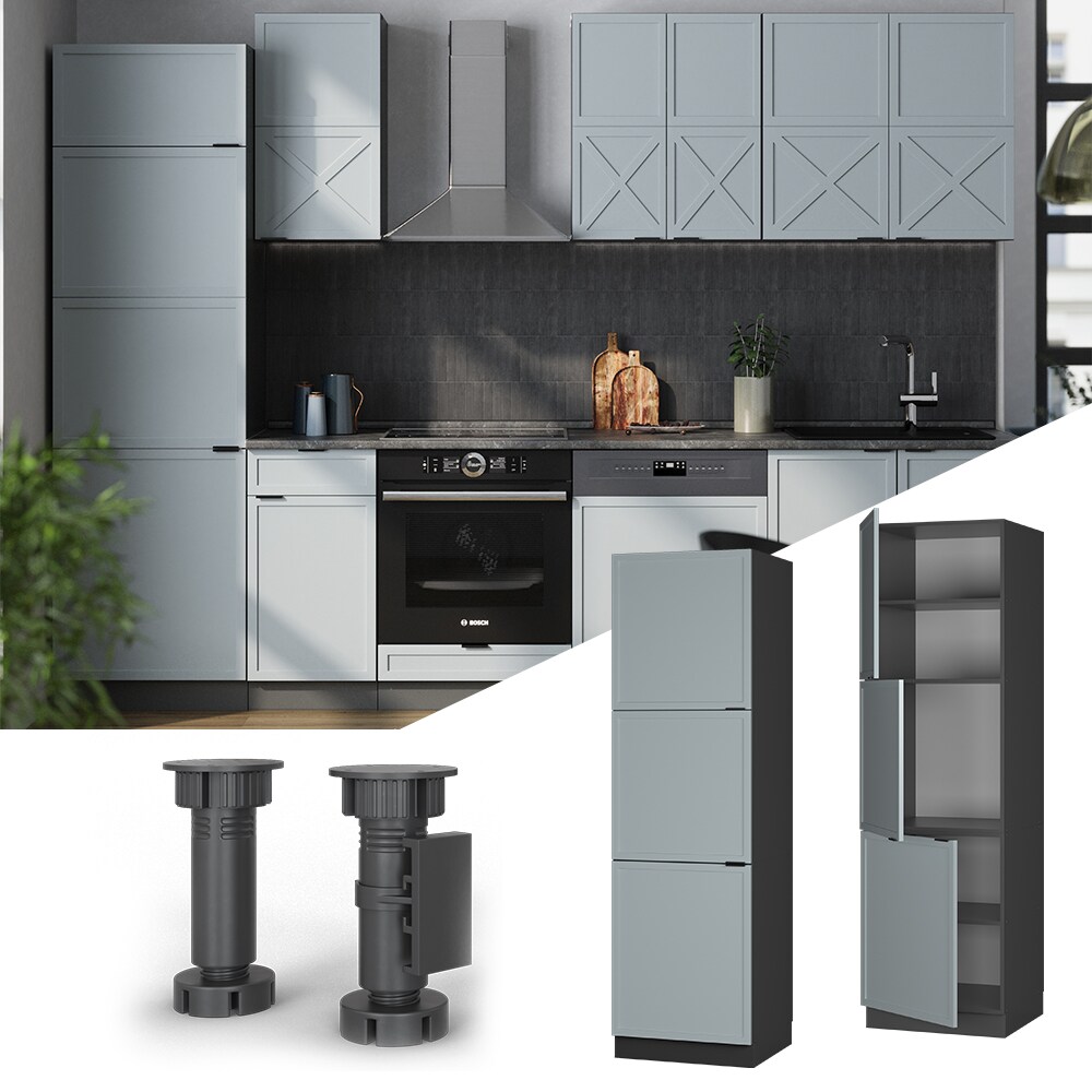 Vicco Vorratsschrank Fame-Line Anthrazit Hellblau-Grau gerahmt 60 cm 3 T&uuml;ren 