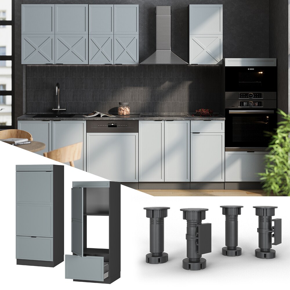 Vicco Mikrowellenschrank Fame-Line Anthrazit Hellblau-Grau gerahmt 60 cm mit Schublade & T&uuml;r 