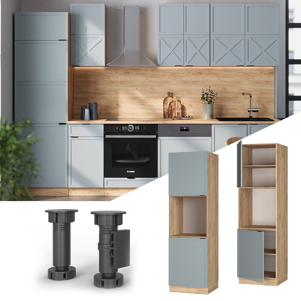 Vicco Vorratsschrank Fame-Line Eiche Hellblau-Grau gerahmt 60 cm 2 T&uuml;ren 