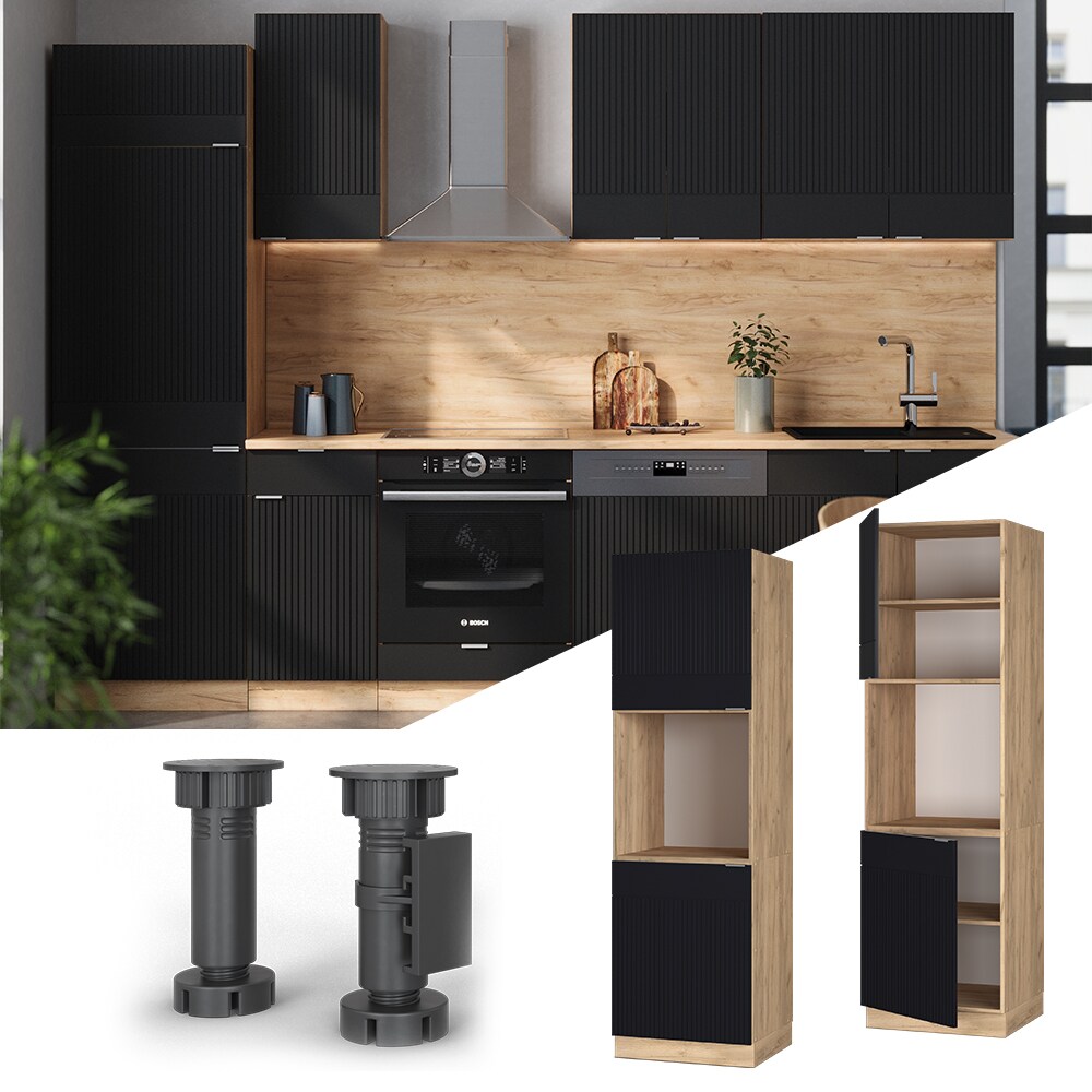 Vicco Vorratsschrank Fame-Line Eiche Schwarz gestreift 60 cm 2 T&uuml;ren 