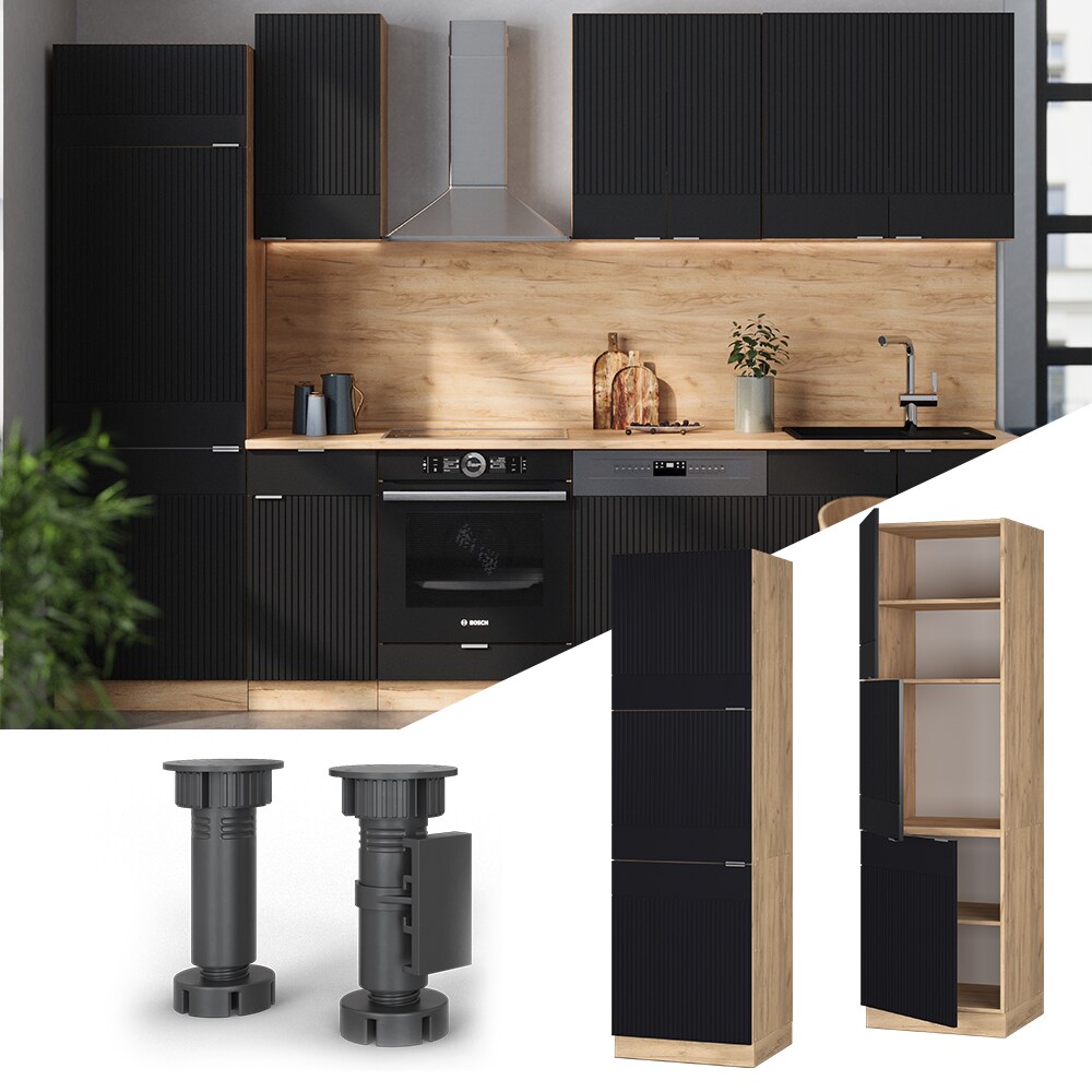 Vicco Vorratsschrank Fame-Line Eiche Schwarz gestreift 60 cm 3 T&uuml;ren 