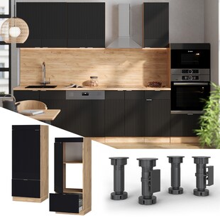 Vicco Mikrowellenschrank Fame-Line Eiche Schwarz gestreift 60 cm mit Schublade & Tür 