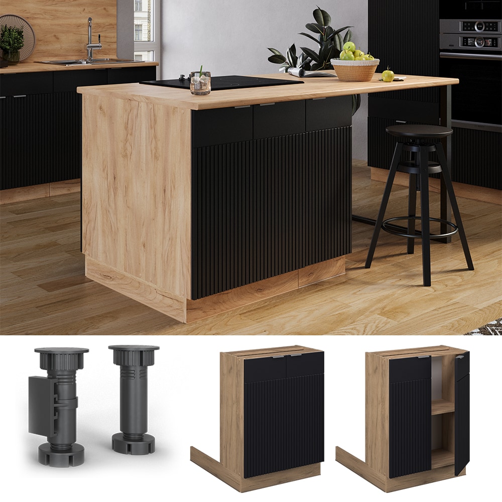 Vicco Regalinselunterschrank Fame-Line Eiche Schwarz gestreift 60 cm 