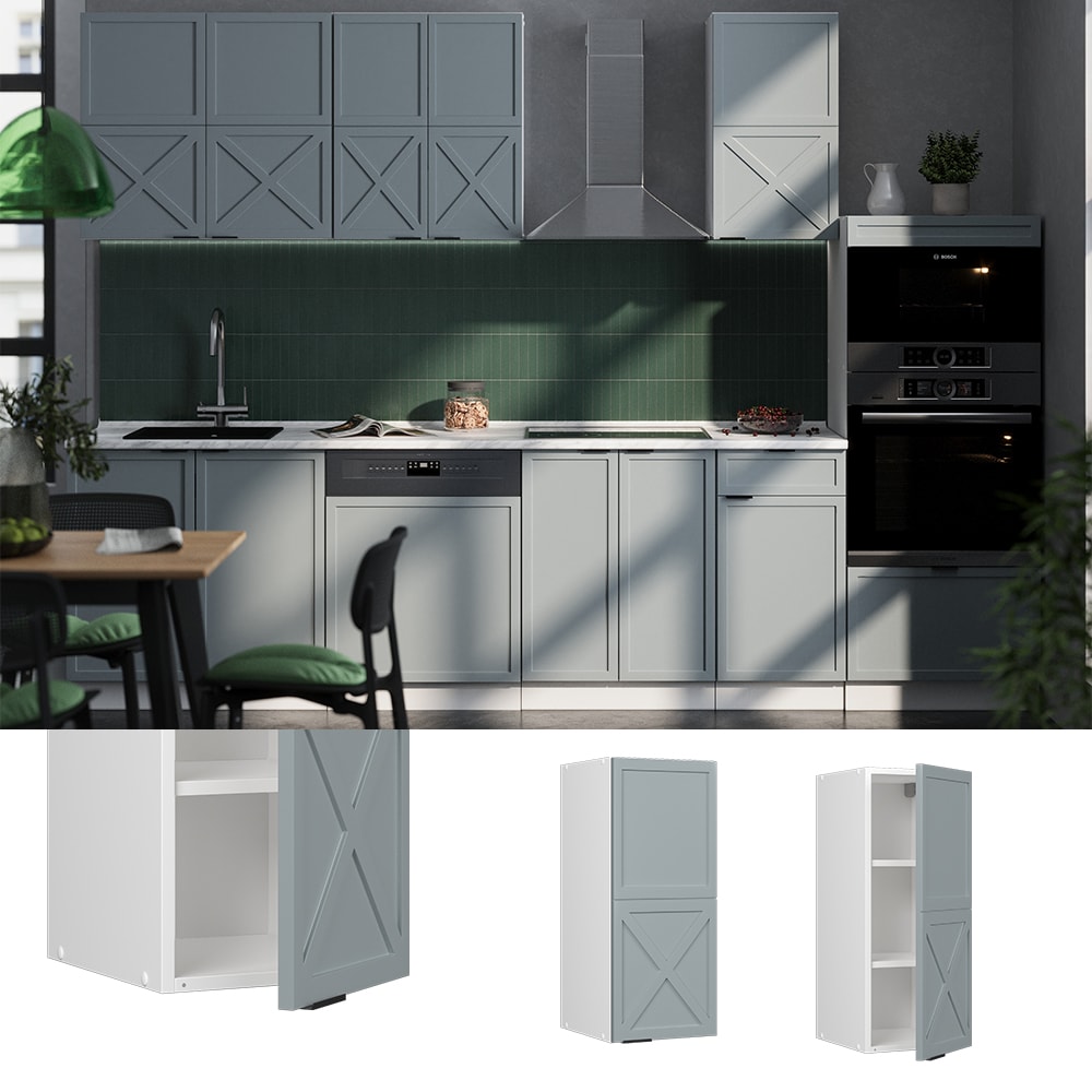 Vicco H&auml;ngeschrank Fame-Line Wei&szlig; Hellblau-Grau gerahmt 30 cm 