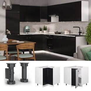 Vicco Eckunterschrank Fame-Line Weiß Schwarz gestreift 87 cm mit Arbeitsplatte Eiche 