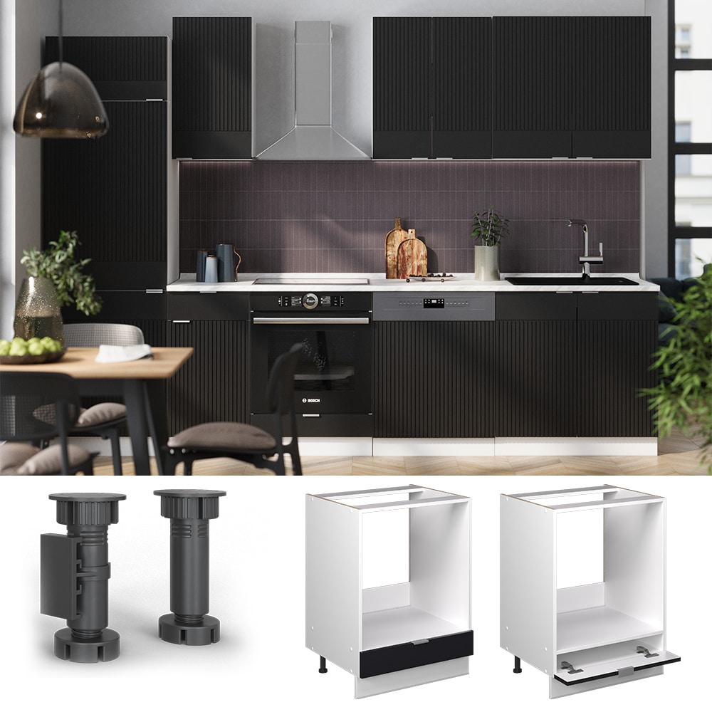 Vicco Herdumbauschrank Fame-Line Wei&szlig; Schwarz gestreift 60 cm ohne Arbeitsplatte 