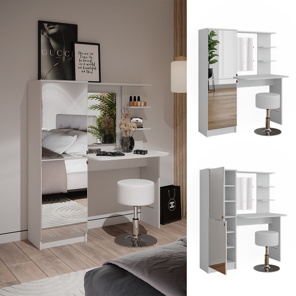 Vicco Schminktisch Jasmin Wei&szlig; 123 x 141,2 cm mit Hocker 