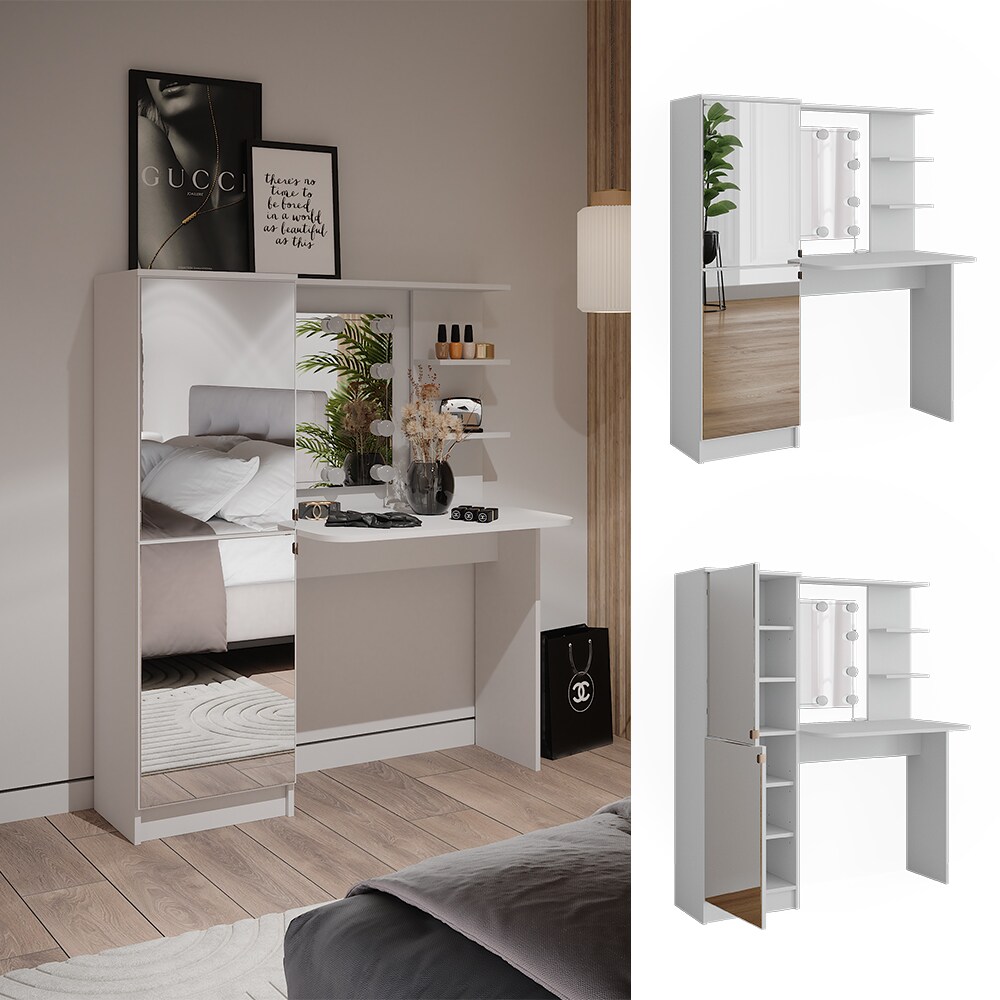 Vicco Schminktisch Jasmin Wei&szlig; 123 x 141,2 cm mit LED-Beleuchtung 