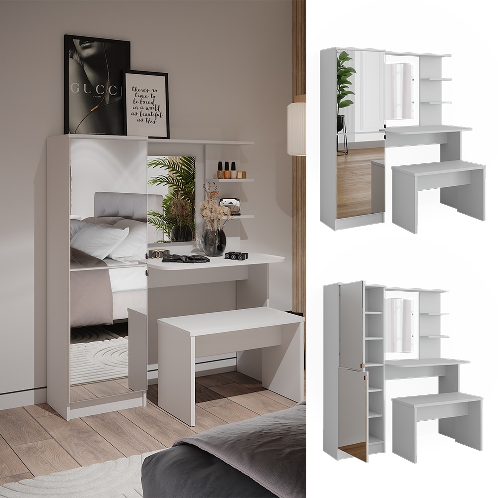 Vicco Schminktisch Jasmin Wei&szlig; 123 x 141,2 cm mit Bank 