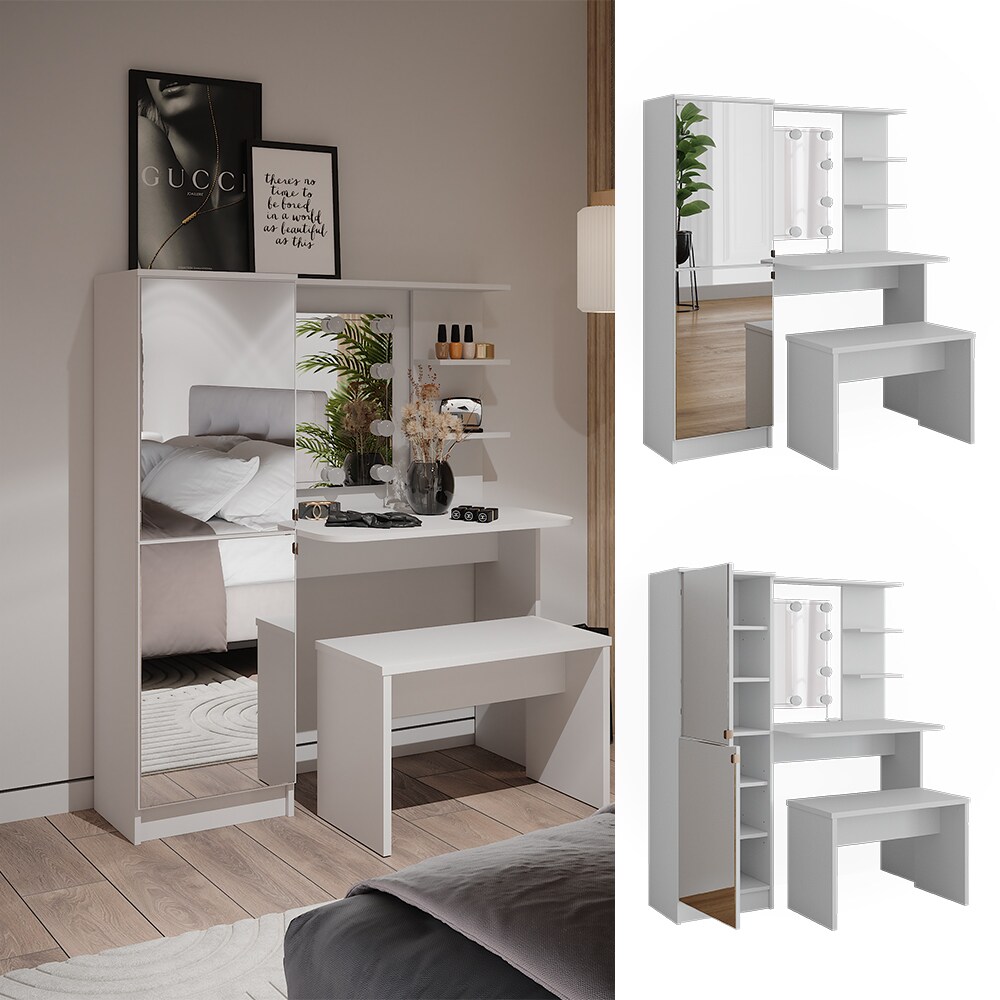 Vicco Schminktisch Jasmin Wei&szlig; 123 cm mit LED-Beleuchtung und Bank 