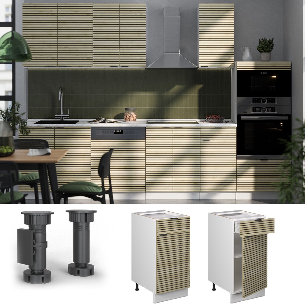 Vicco Schubunterschrank Fame-Line Wei&szlig; Eiche gefr&auml;st 40 cm mit Arbeitsplatte Eiche 