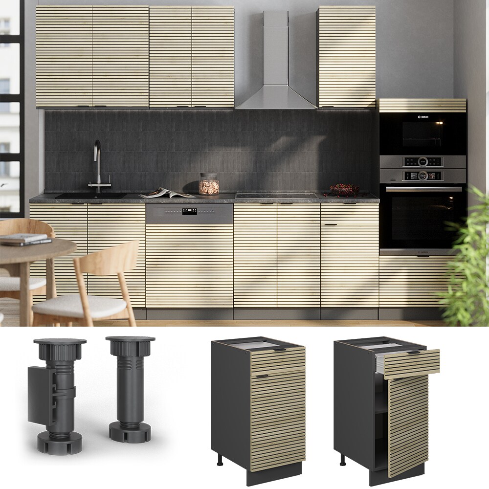 Vicco Schubunterschrank Fame-Line Anthrazit Eiche gefr&auml;st 40 cm mit Arbeitsplatte Eiche 