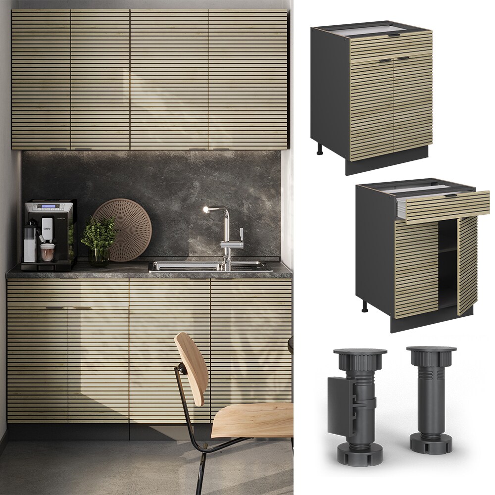 Vicco Schubunterschrank Fame-Line Anthrazit Eiche gefr&auml;st 60 cm mit Arbeitsplatte Eiche 